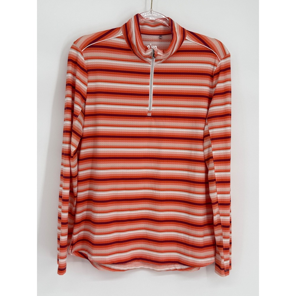 Nivo Sport Womens Orange Striped Quarter Zip Golf Pullover Mock Neck Top Sz L